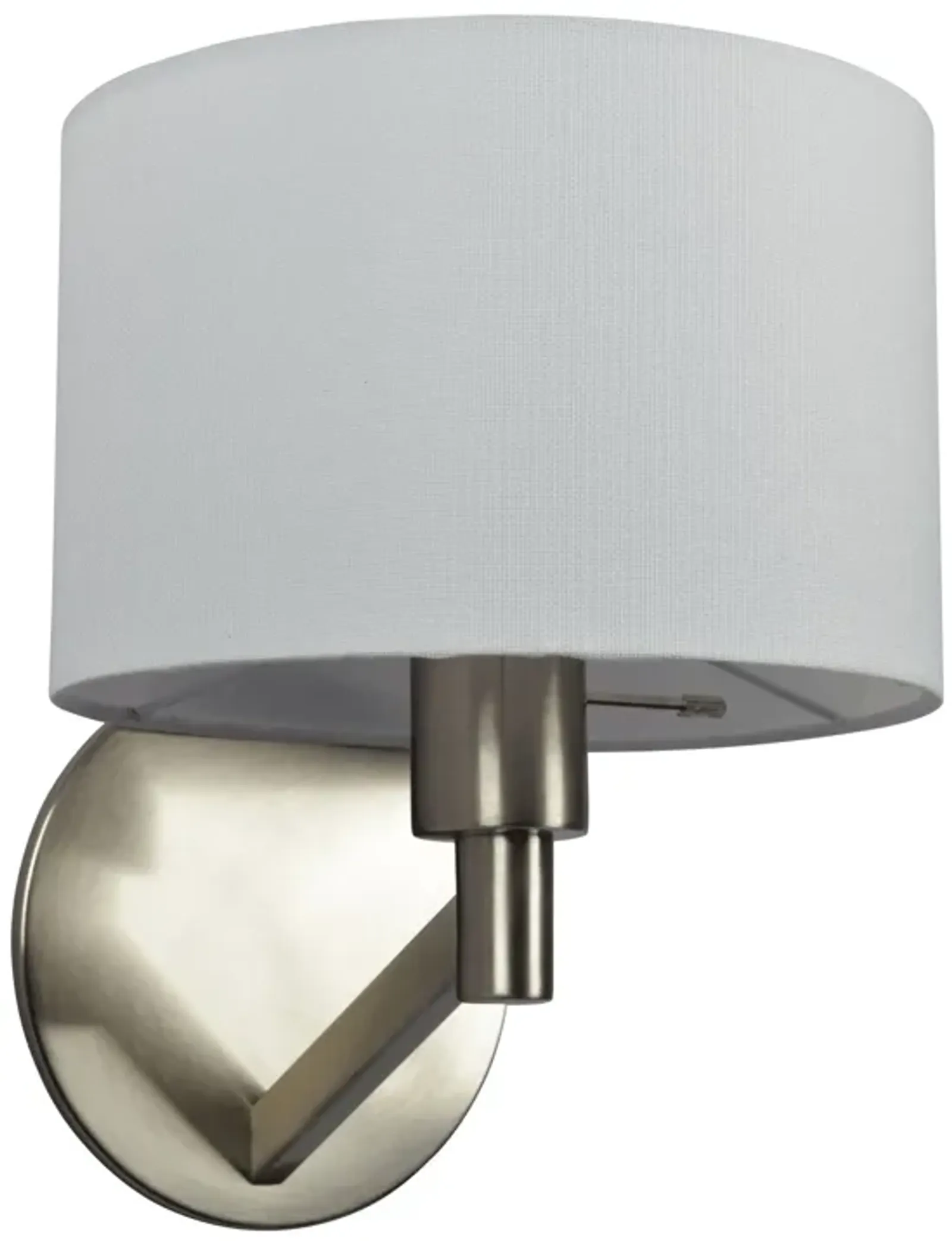 Nebula Brushed Nickel Base Wall Lamp with Rotary Switch White Fabric Shade