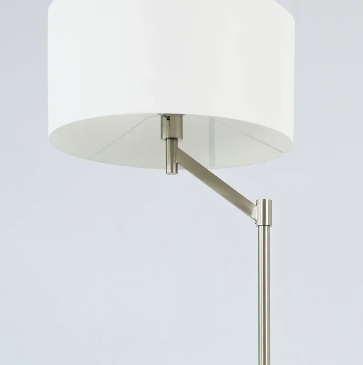 Serene Brushed Nickel Floor Lamp with Rotary Switch Metal Base White Fabric Shade