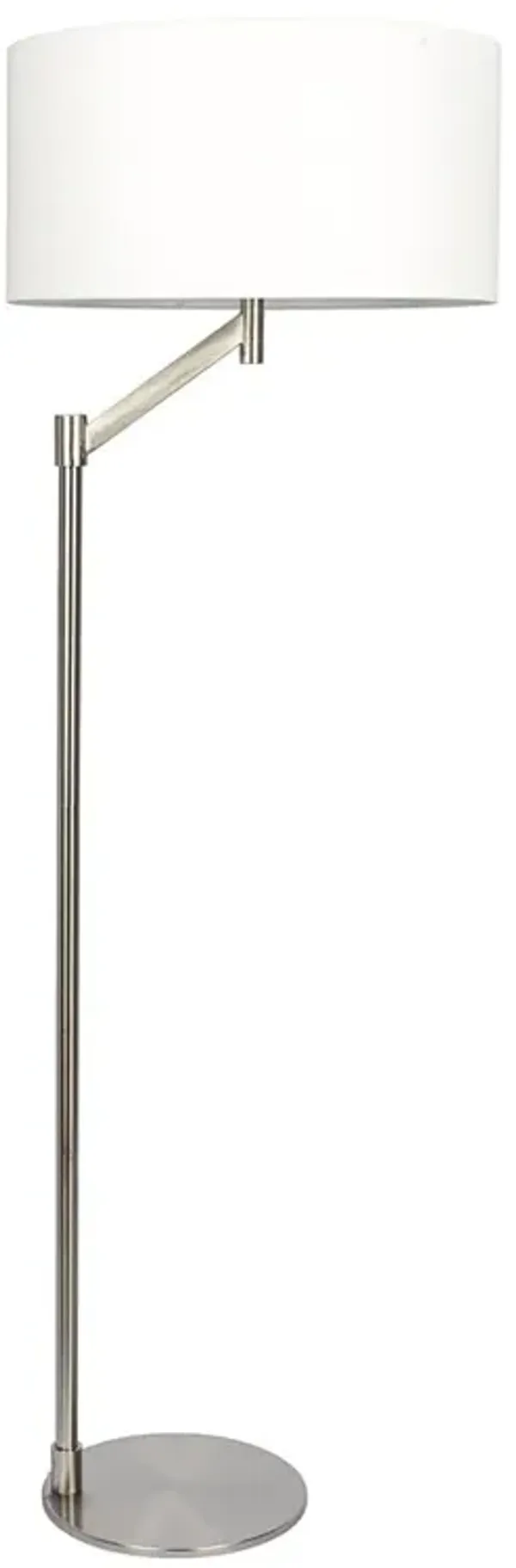 Serene Brushed Nickel Floor Lamp with Rotary Switch Metal Base White Linen Shade