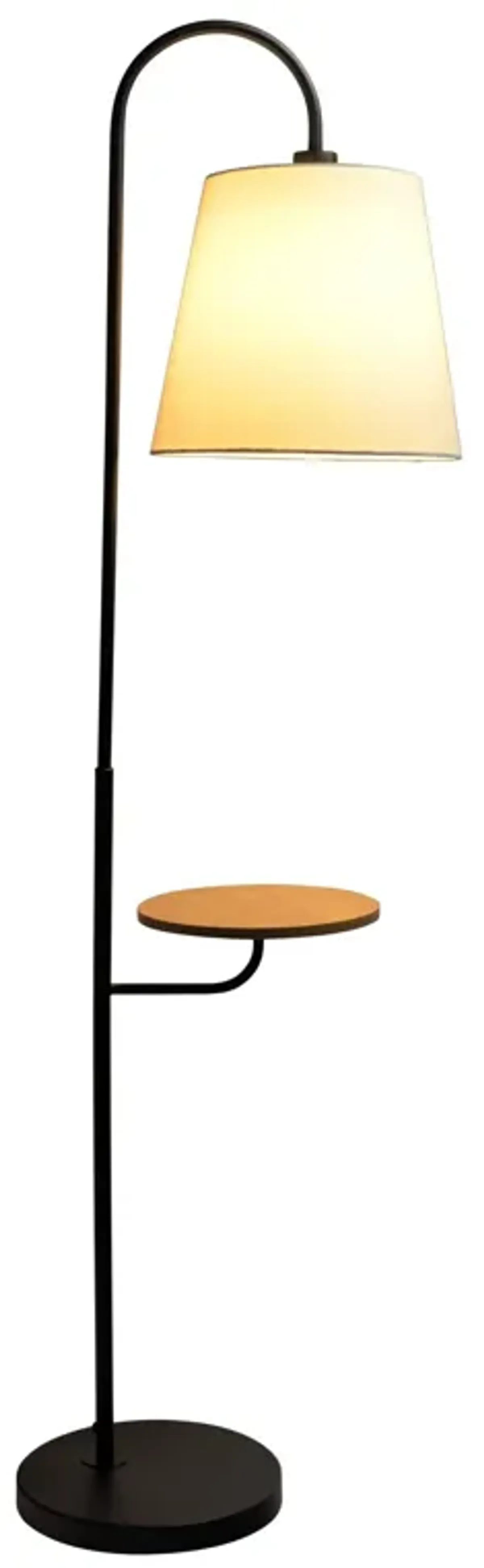 Seoul Black Floor Lamp with Rotary Switch Wood Table Metal Base