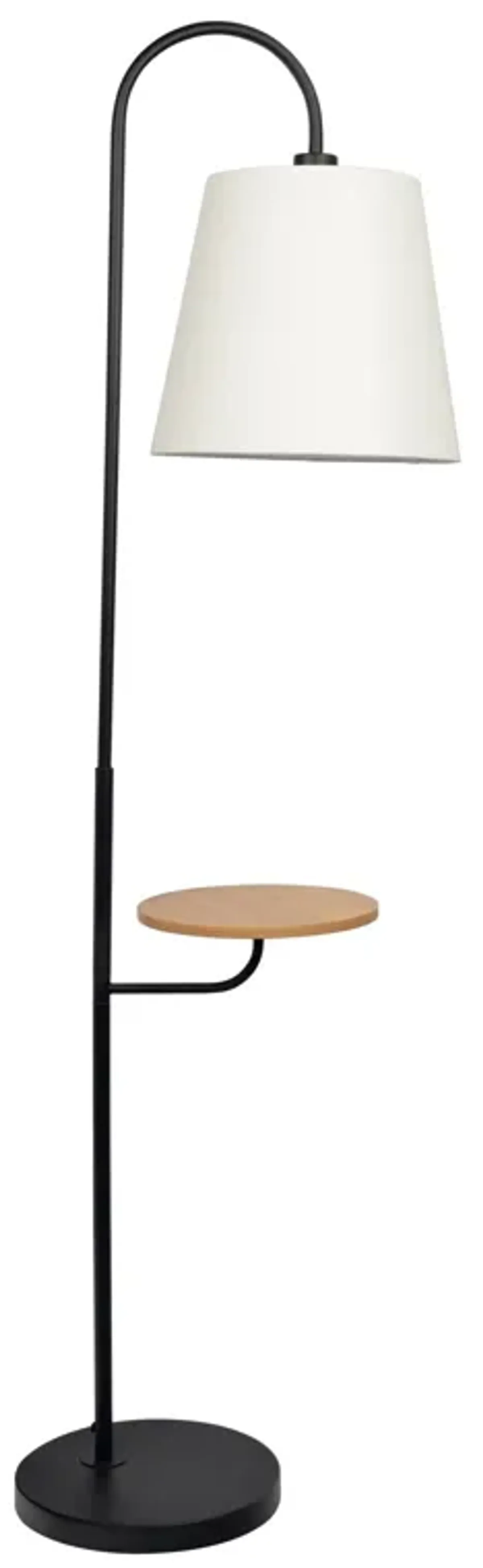 Seoul Black Floor Lamp with Rotary Switch Wood Table Metal Base