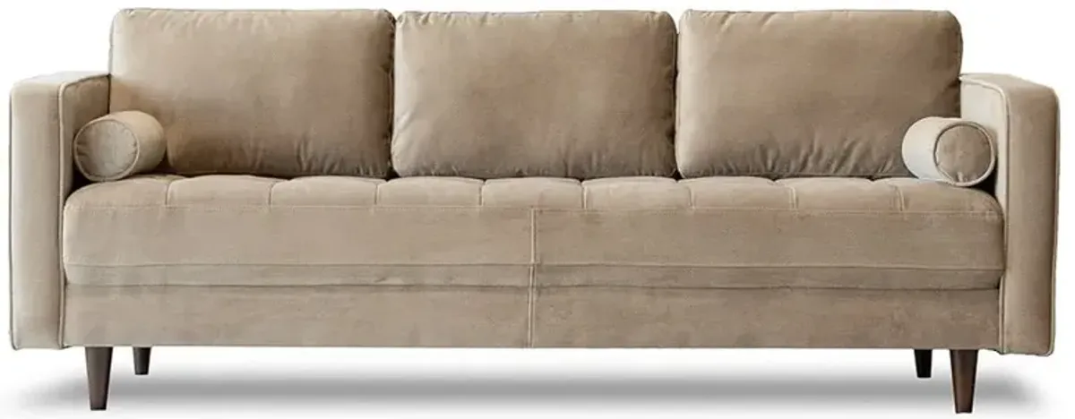 Tessa Taupe Velvet Sofa 84"