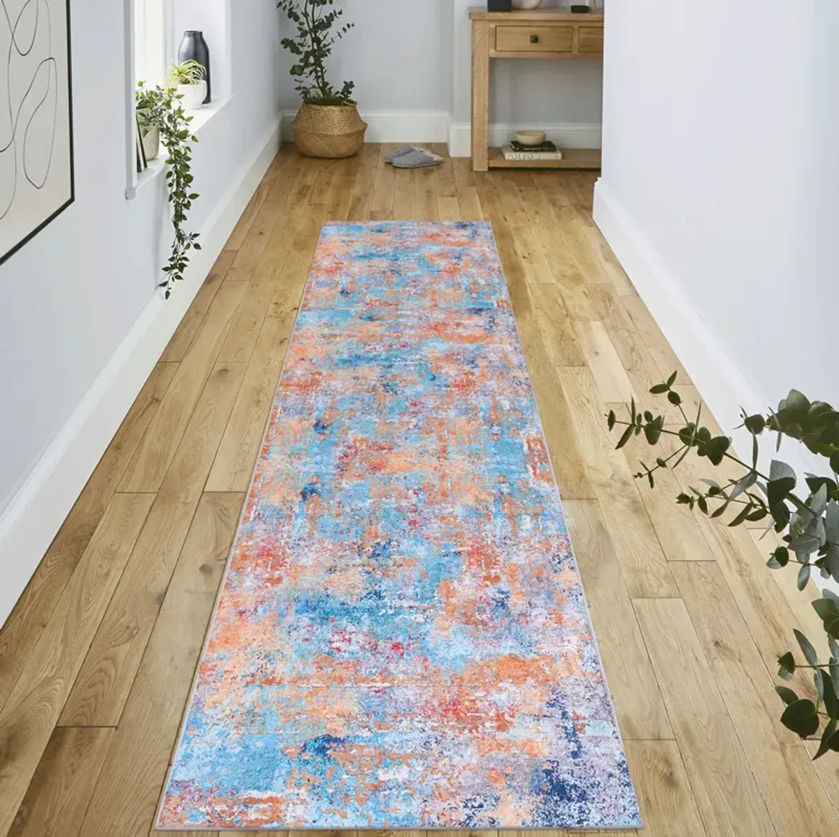 Layla 2'6'' x 10' Multi Color Machine Washable Low-Pile, Non-Slip, Non-Shedding, Foldable, Kid & Pet Friendly Area Rug