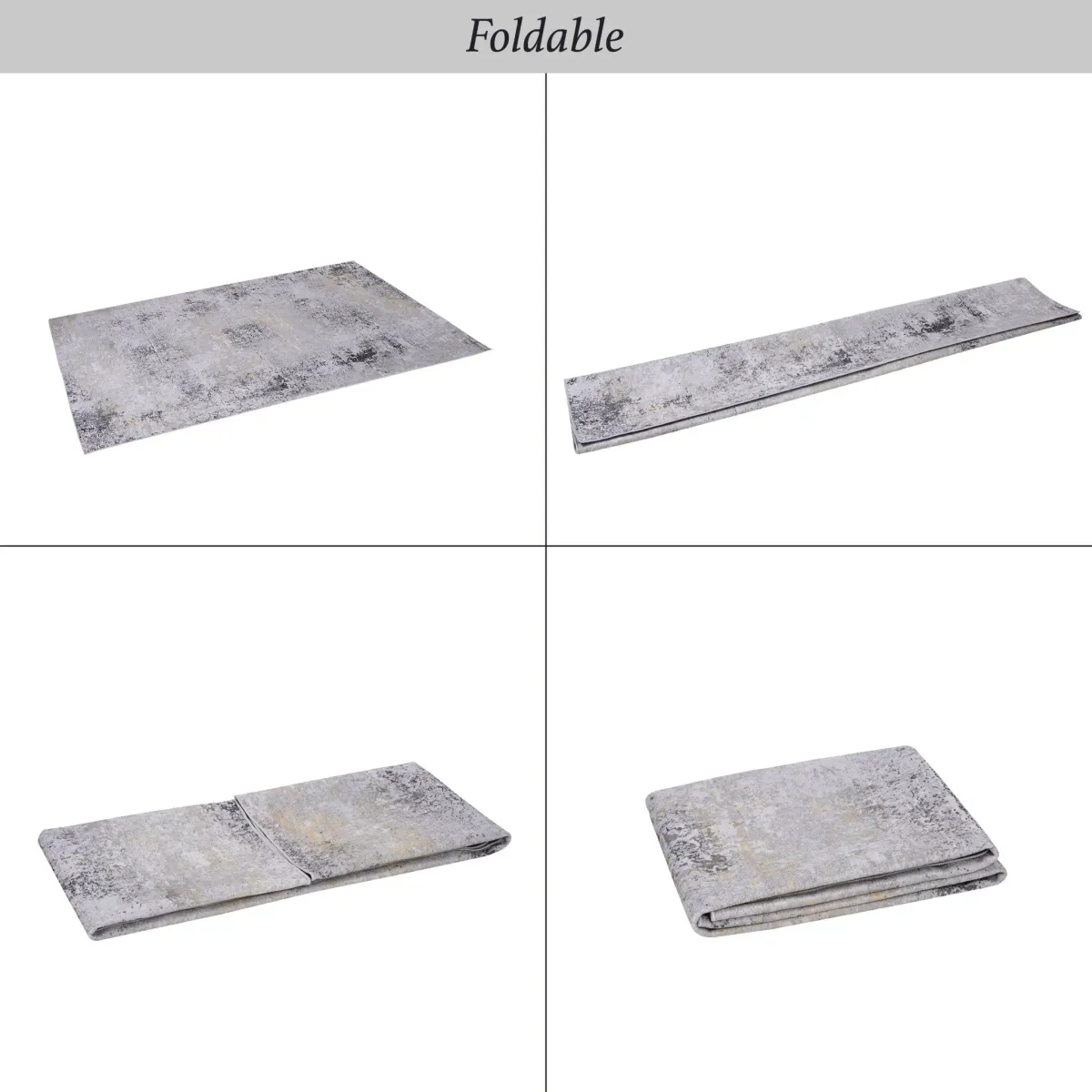 Layla 2' x 3' Gray/Gold Machine Washable Low-Pile, Non-Slip, Non-Shedding, Foldable, Kid & Pet Friendly Area Rug