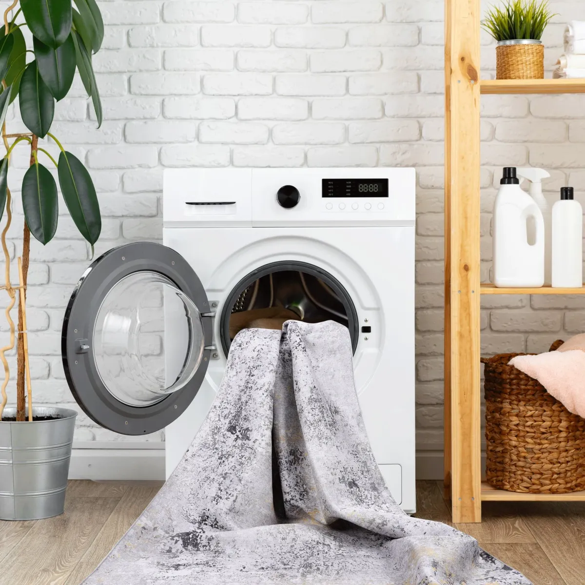 Layla 5' x 8' Gray/Gold Machine Washable Low-Pile, Non-Slip, Non-Shedding, Foldable, Kid & Pet Friendly Area Rug