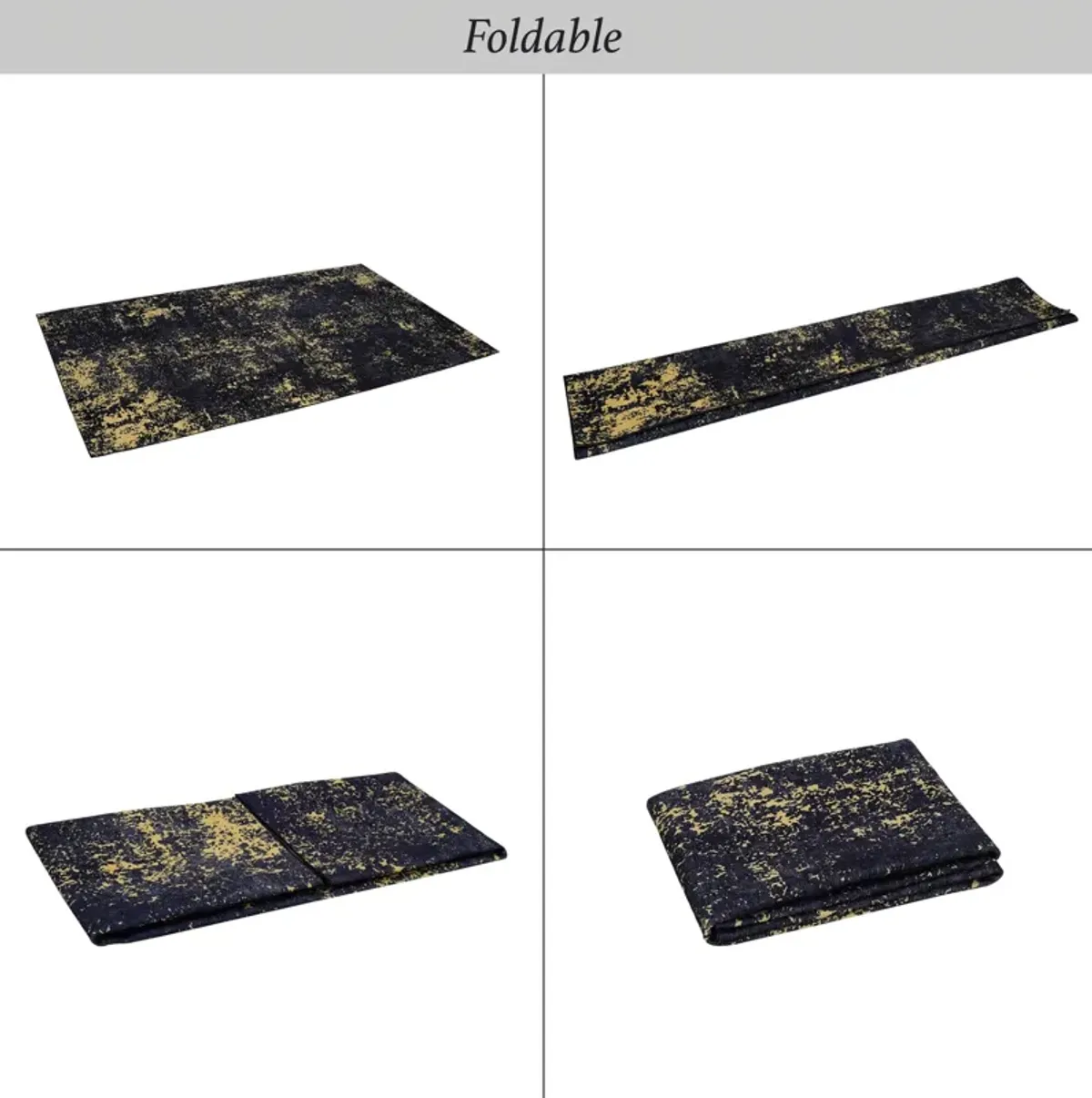 Layla 2' x 3' Black/Gold Machine Washable Low-Pile, Non-Slip, Non-Shedding, Foldable, Kid & Pet Friendly Area Rug