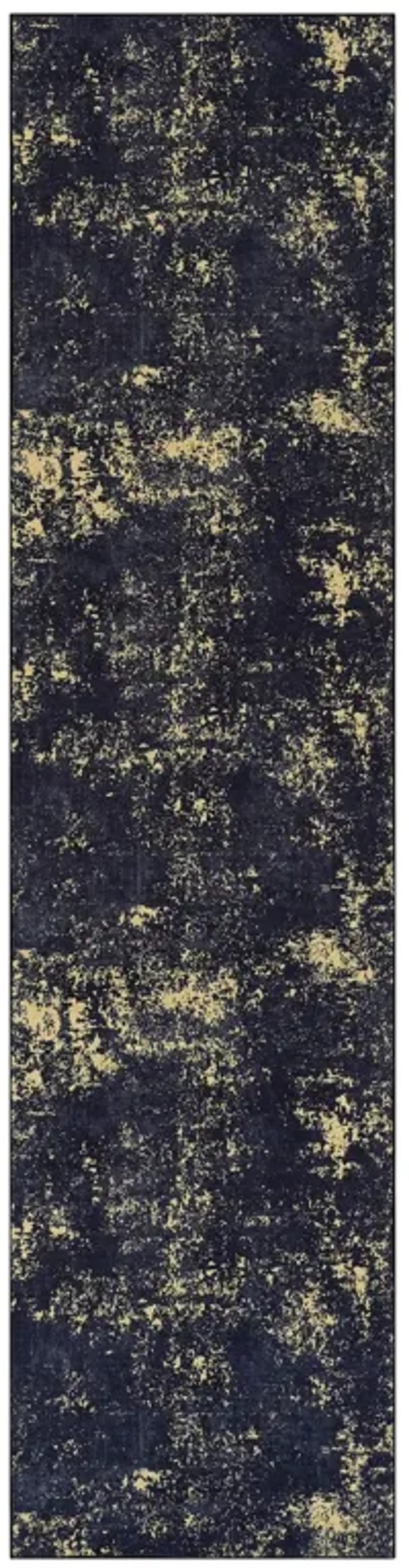 Layla 2'6'' x 10' Black/Gold Machine Washable Low-Pile, Non-Slip, Non-Shedding, Foldable, Kid & Pet Friendly Area Rug