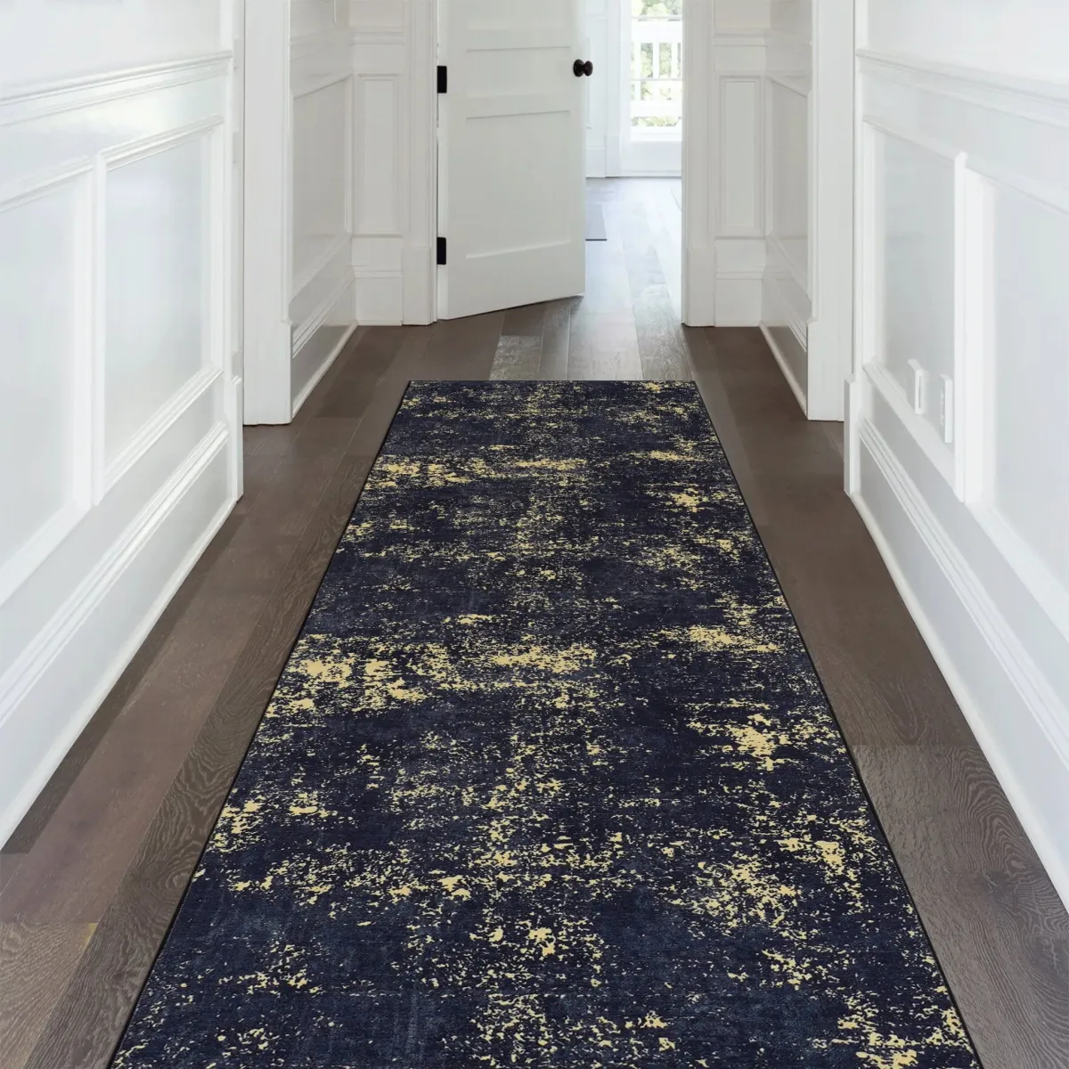 Layla 5' x 8' Black/Gold Machine Washable Low-Pile, Non-Slip, Non-Shedding, Foldable, Kid & Pet Friendly Area Rug