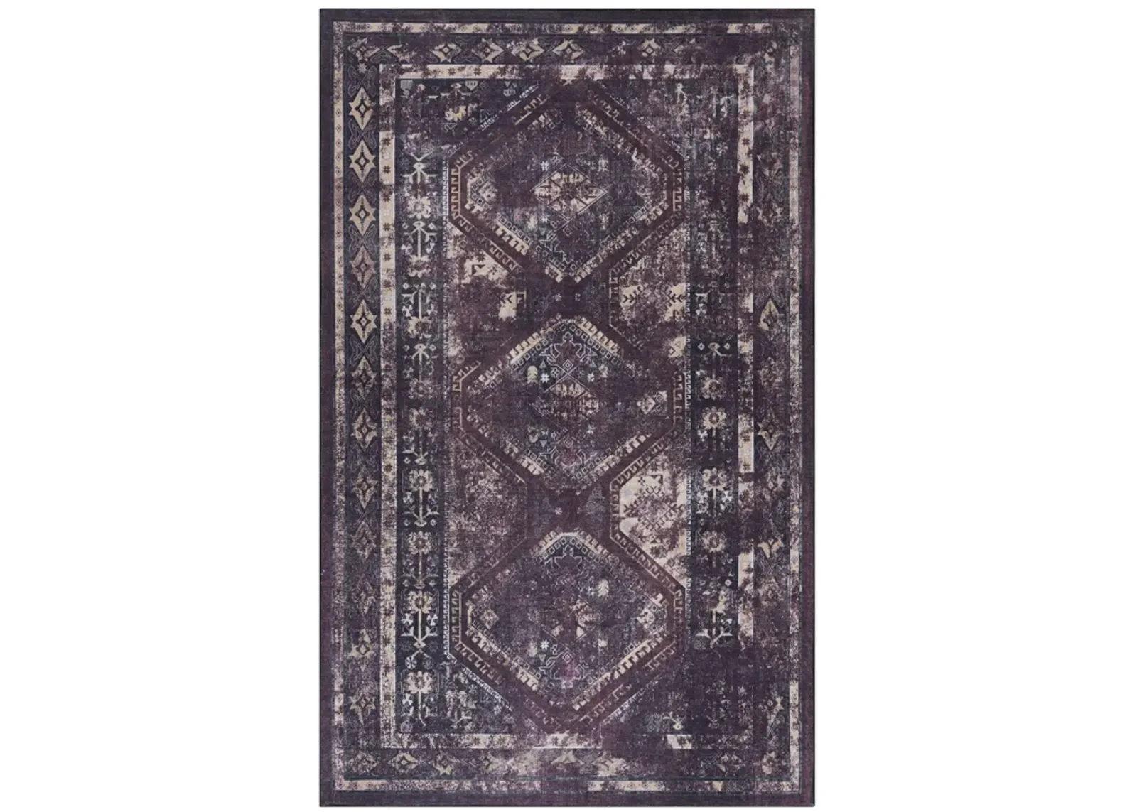 Kaden 2' x 3' Burgundy/Black Machine Washable Low-Pile, Non-Slip, Non-Shedding, Foldable, Kid & Pet Friendly Area Rug