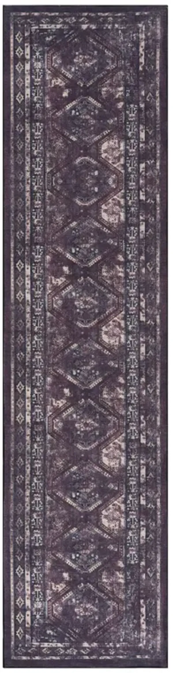 Kaden 2'6'' x 10' Burgundy/Black Machine Washable Low-Pile, Non-Slip, Non-Shedding, Foldable, Kid & Pet Friendly Area Rug