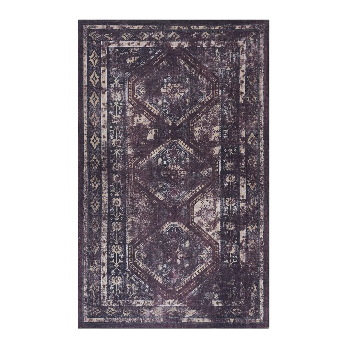 Kaden 3' x 5' Burgundy/Black Machine Washable Low-Pile, Non-Slip, Non-Shedding, Foldable, Kid & Pet Friendly Area Rug