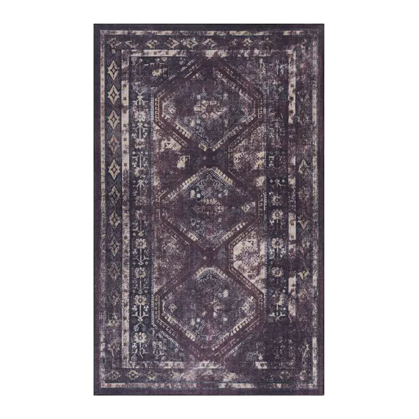Kaden 5' x 8' Burgundy/Black Machine Washable Low-Pile, Non-Slip, Non-Shedding, Foldable, Kid & Pet Friendly Area Rug