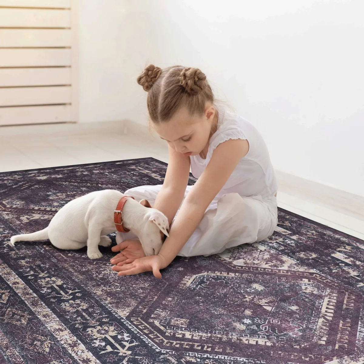 Kaden 6' x 9' Burgundy/Black Machine Washable Low-Pile, Non-Slip, Non-Shedding, Foldable, Kid & Pet Friendly Area Rug