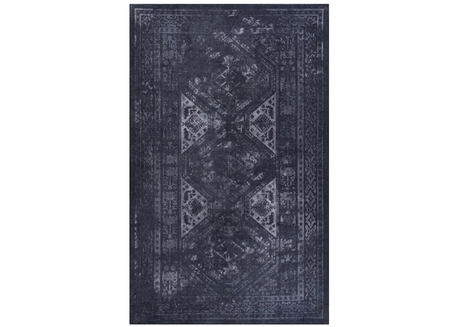 Kaden 2' x 3' Black/Gray Machine Washable Low-Pile, Non-Slip, Non-Shedding, Foldable, Kid & Pet Friendly Area Rug