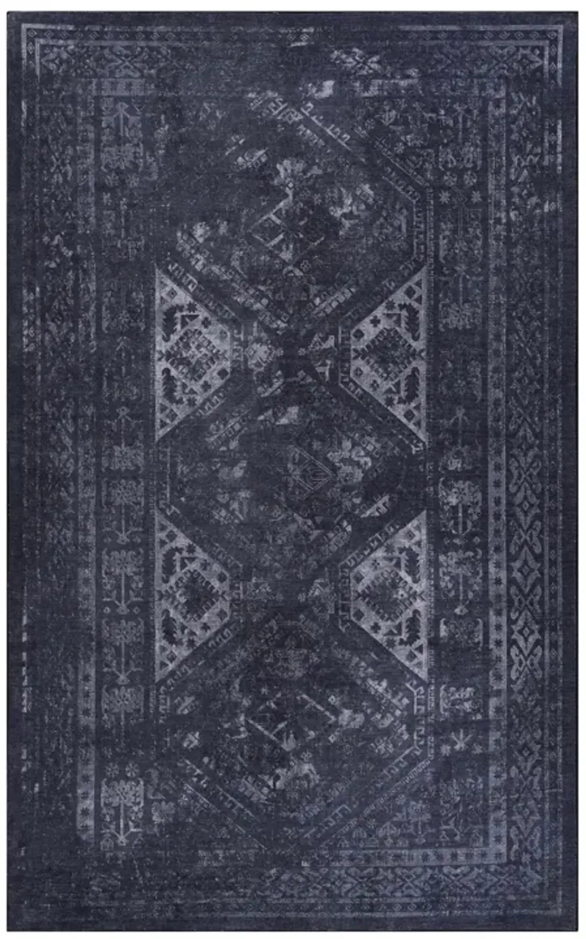 Kaden 2' x 3' Black/Gray Machine Washable Low-Pile, Non-Slip, Non-Shedding, Foldable, Kid & Pet Friendly Area Rug