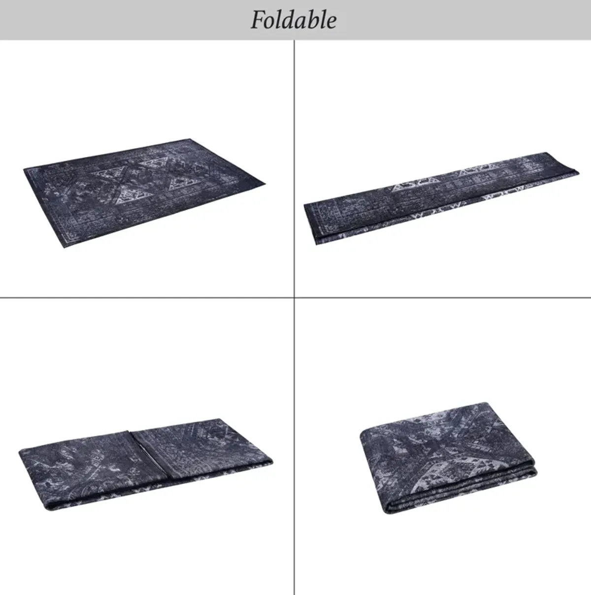 Kaden 2'6'' x 10' Black/Gray Machine Washable Low-Pile, Non-Slip, Non-Shedding, Foldable, Kid & Pet Friendly Area Rug