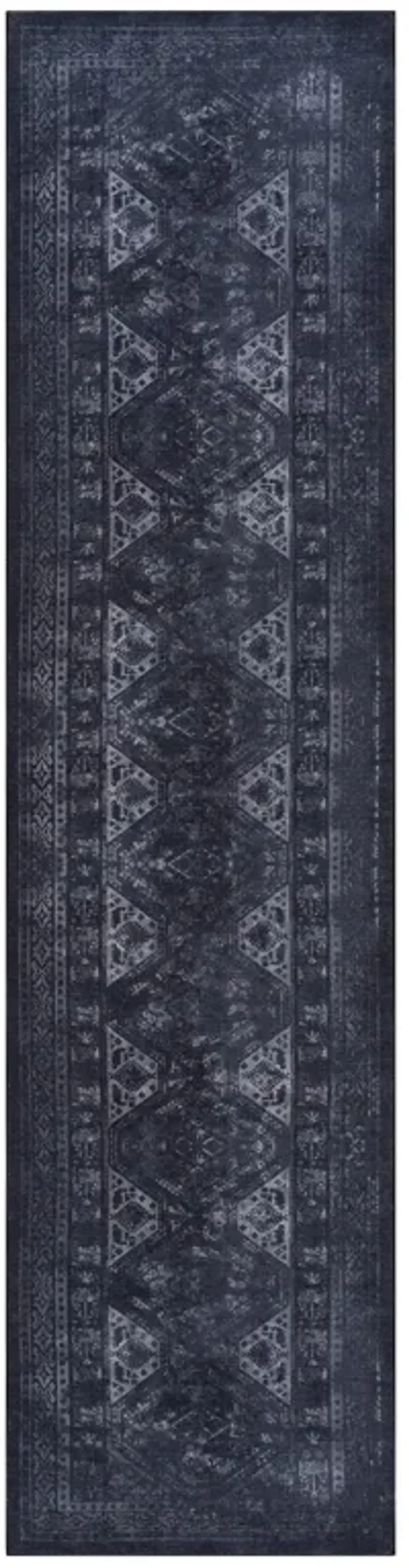 Kaden 2'6'' x 10' Black/Gray Machine Washable Low-Pile, Non-Slip, Non-Shedding, Foldable, Kid & Pet Friendly Area Rug