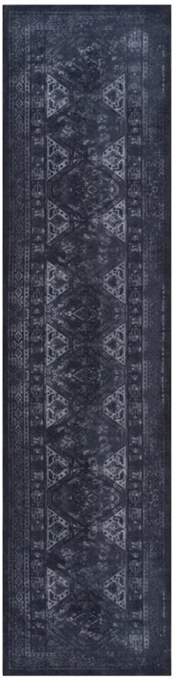 Kaden 2'6'' x 10' Black/Gray Machine Washable Low-Pile, Non-Slip, Non-Shedding, Foldable, Kid & Pet Friendly Area Rug