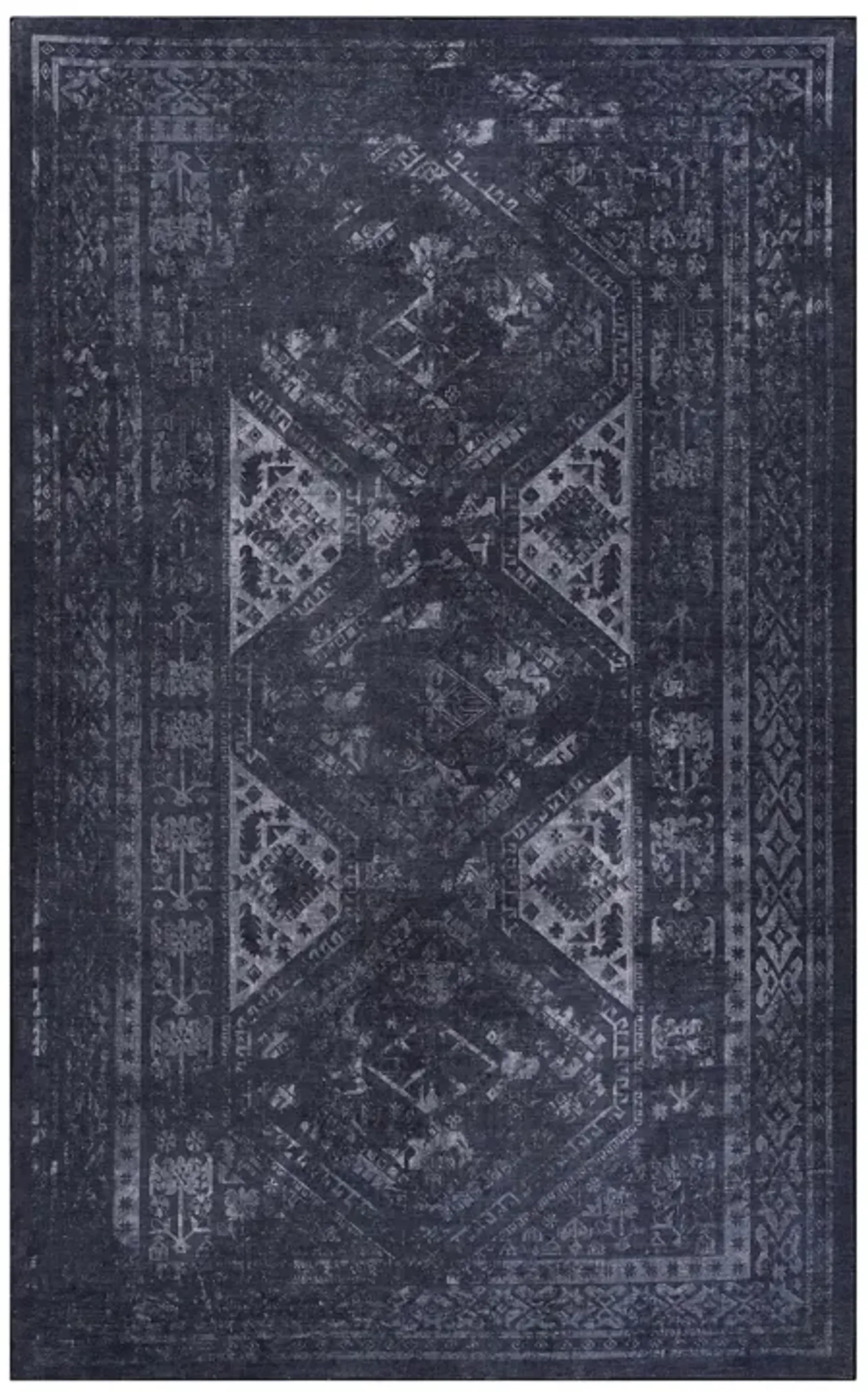 Kaden 3' x 5' Black/Gray Machine Washable Low-Pile, Non-Slip, Non-Shedding, Foldable, Kid & Pet Friendly Area Rug