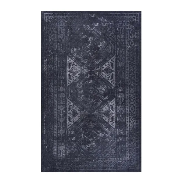 Kaden 3' x 5' Black/Gray Machine Washable Low-Pile, Non-Slip, Non-Shedding, Foldable, Kid & Pet Friendly Area Rug