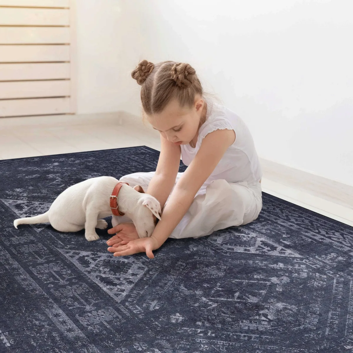 Kaden 6' x 9' Black/Gray Machine Washable Low-Pile, Non-Slip, Non-Shedding, Foldable, Kid & Pet Friendly Area Rug