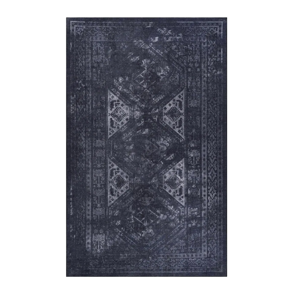 Kaden 6' x 9' Black/Gray Machine Washable Low-Pile, Non-Slip, Non-Shedding, Foldable, Kid & Pet Friendly Area Rug