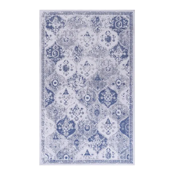 Rigo 4' x 6' Blue/ Machine Washable Low-Pile, Non-Slip, Non-Shedding, Foldable, Kid & Pet Friendly Area Rug