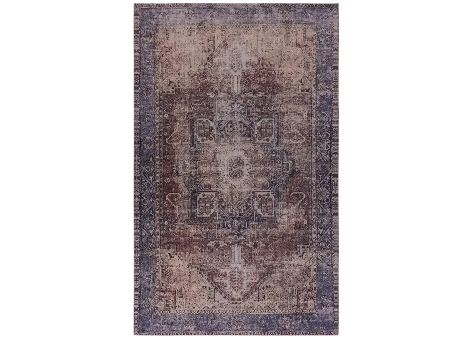 Elko 2' x 3' Burgundy/Blue Machine Washable Low-Pile, Non-Slip, Non-Shedding, Foldable, Kid & Pet Friendly Area Rug