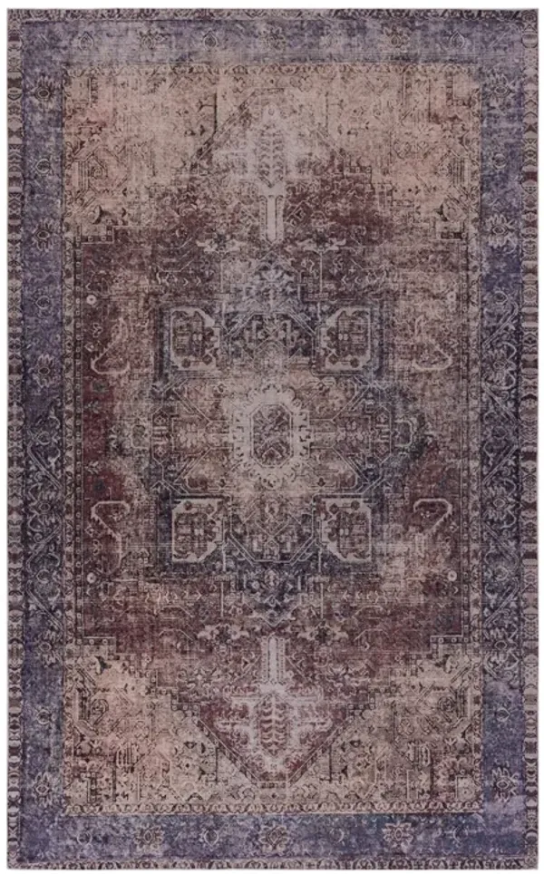 Elko 9' x 12' Burgundy/Blue Machine Washable Low-Pile, Non-Slip, Non-Shedding, Foldable, Kid & Pet Friendly Area Rug