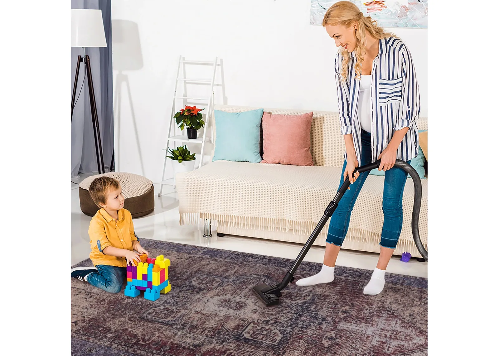 Elko 9' x 12' Burgundy/Blue Machine Washable Low-Pile, Non-Slip, Non-Shedding, Foldable, Kid & Pet Friendly Area Rug