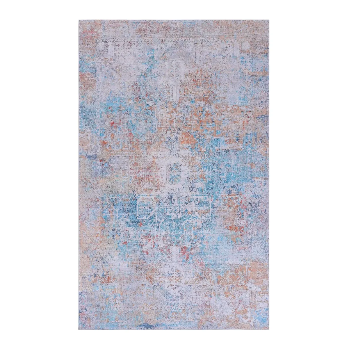 Elko 3' x 5' Yellow/Cream Machine Washable Low-Pile, Non-Slip, Non-Shedding, Foldable, Kid & Pet Friendly Area Rug