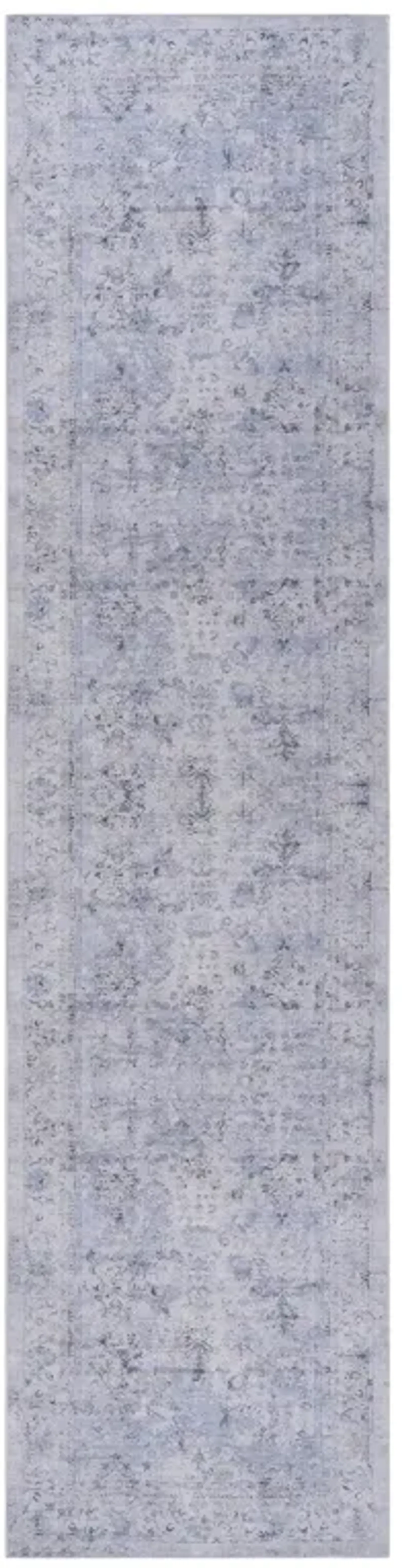 Colca 2'6'' x 10' Blue/Cream Machine Washable Low-Pile, Non-Slip, Non-Shedding, Foldable, Kid & Pet Friendly Area Rug