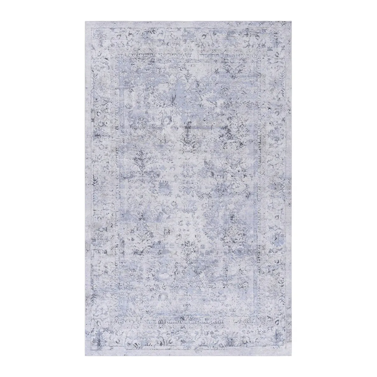 Colca 5' x 8' Blue/Cream Machine Washable Low-Pile, Non-Slip, Non-Shedding, Foldable, Kid & Pet Friendly Area Rug