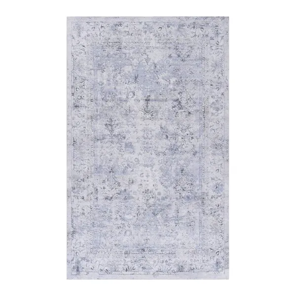 Colca 9' x 12' Blue/Cream Machine Washable Low-Pile, Non-Slip, Non-Shedding, Foldable, Kid & Pet Friendly Area Rug