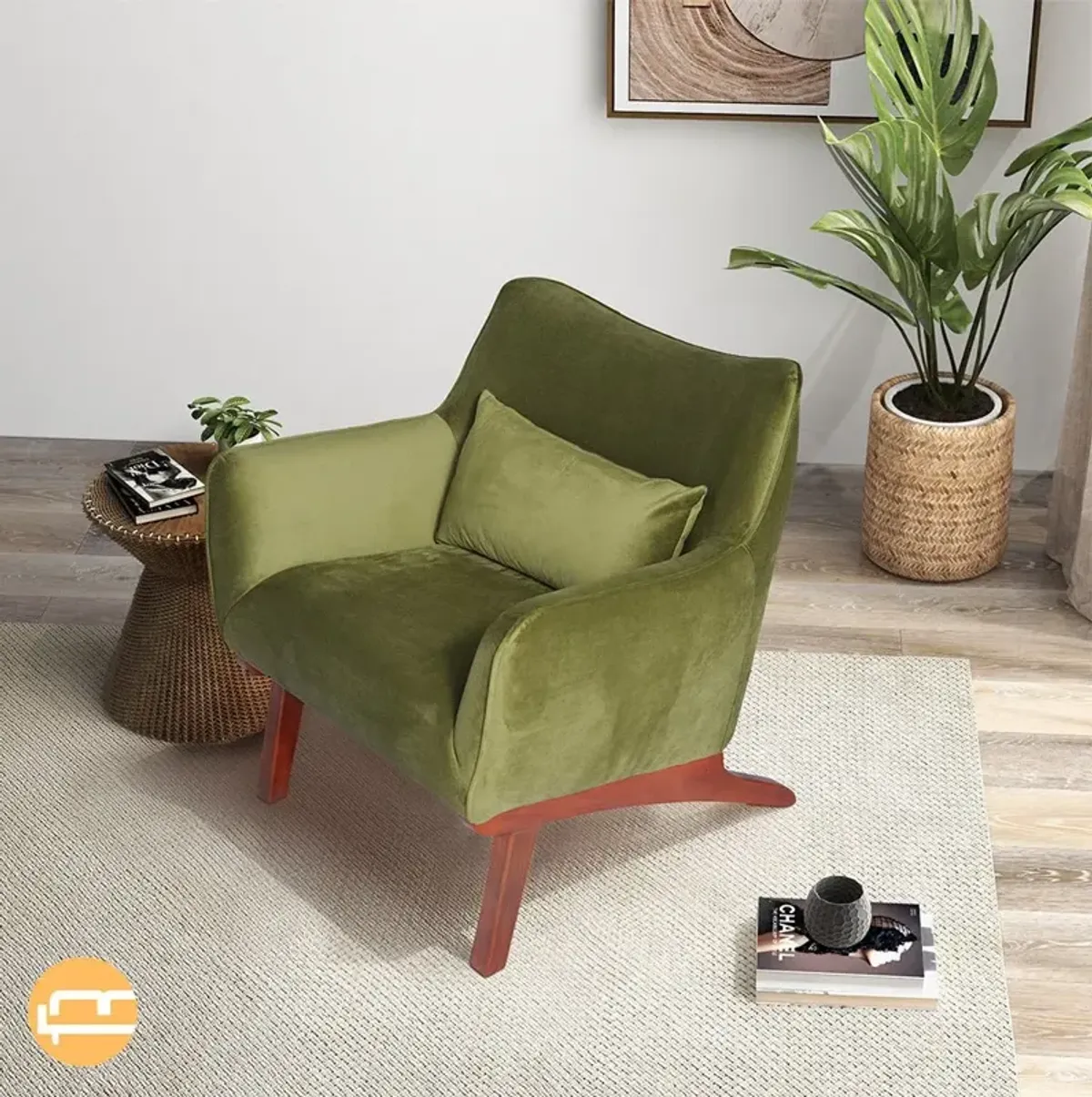 Casper Olive Green Velvet Lounge Chair