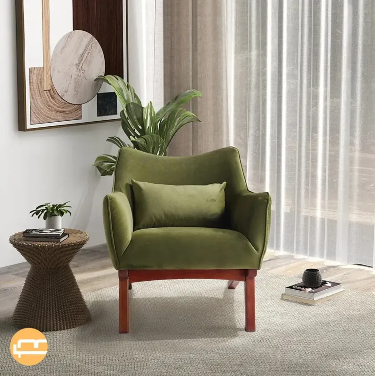 Casper Olive Green Velvet Lounge Chair