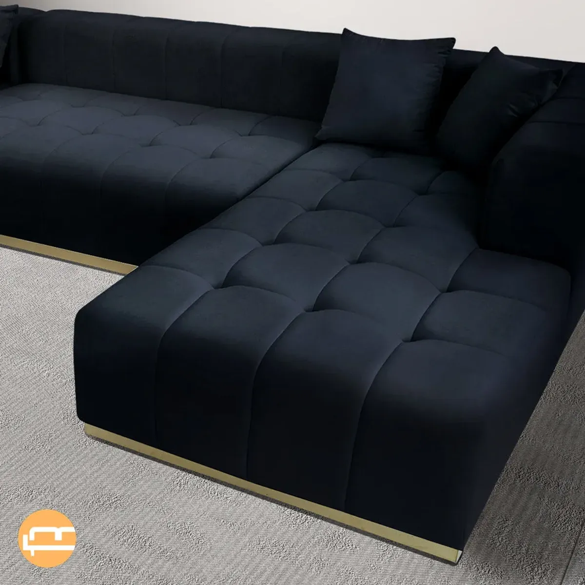 Olivia Black Velvet U-Shape Corner Sofa