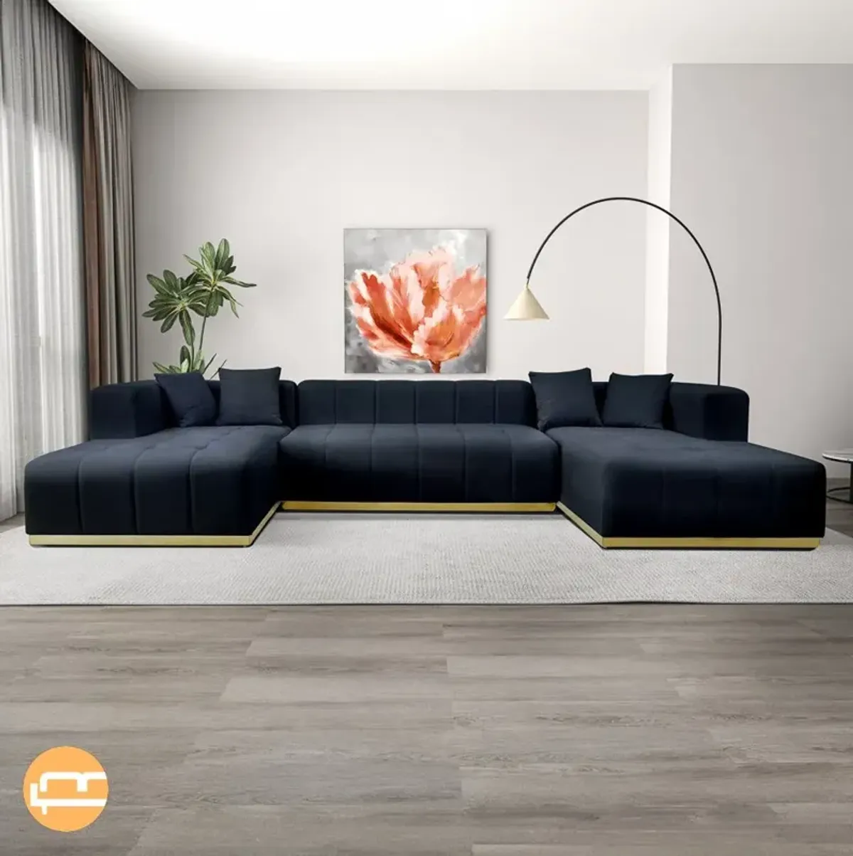 Olivia Black Velvet U-Shape Corner Sofa