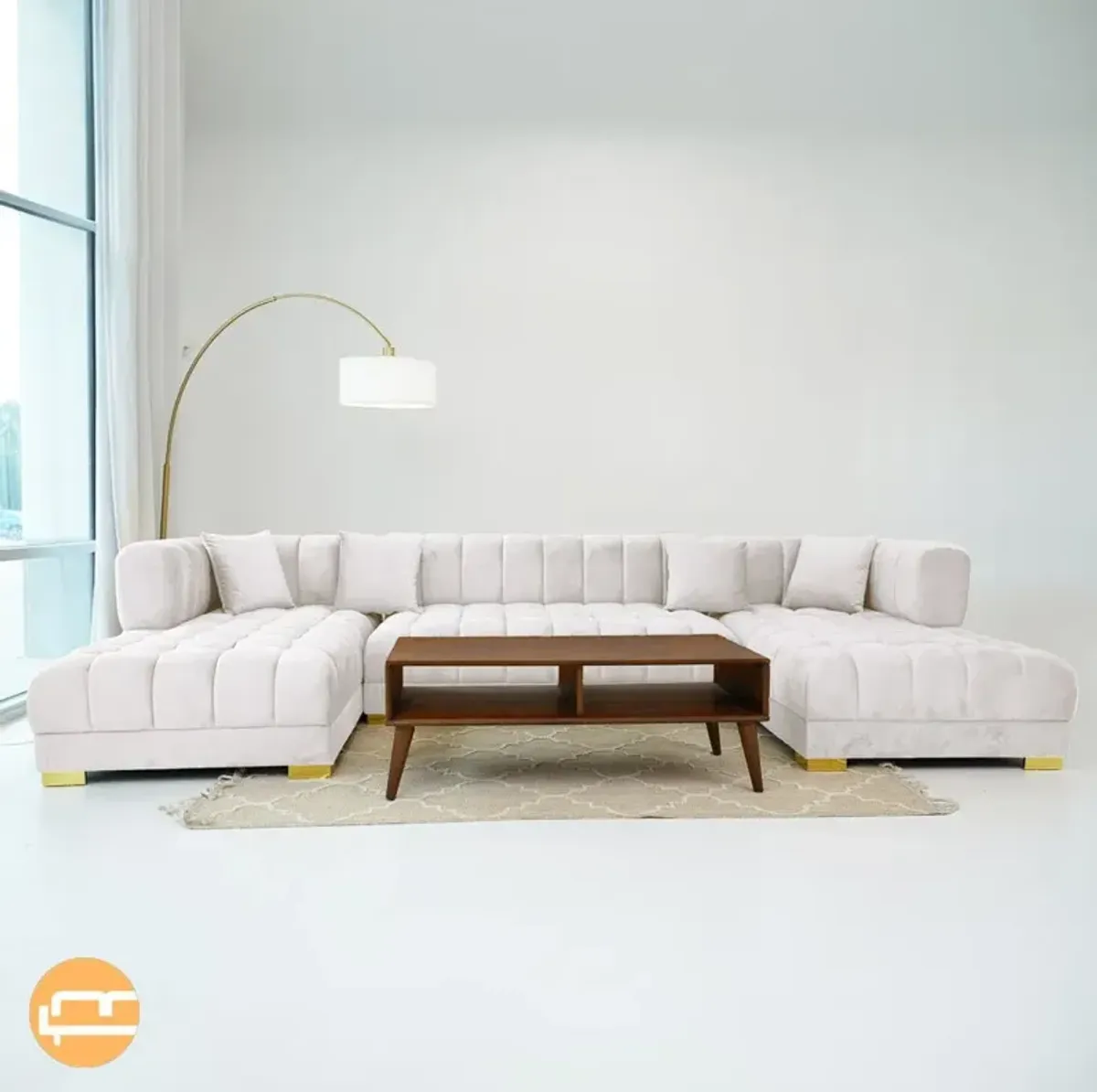 Mayford Ivory Velvet U-Shape Corner Sofa