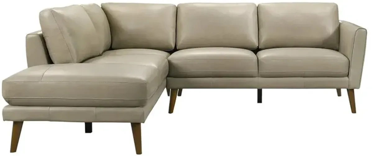 Bexley Beige Leather Sectional Sofa Left Facing Chaise