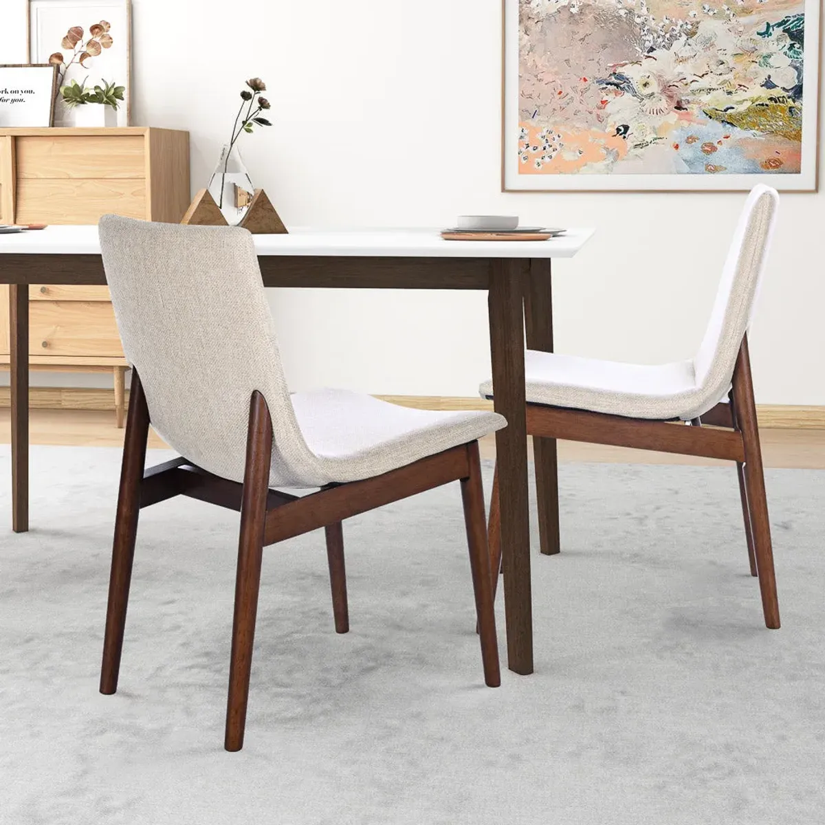 Rouka Beige Fabric Dining Chair Set Of 2