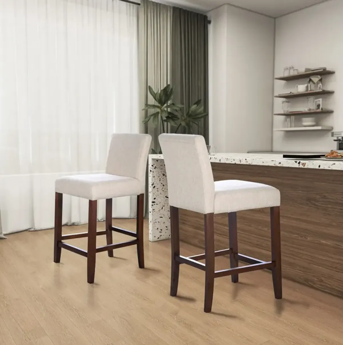 Dylan Beige Fabric Counter Chair Set of 2