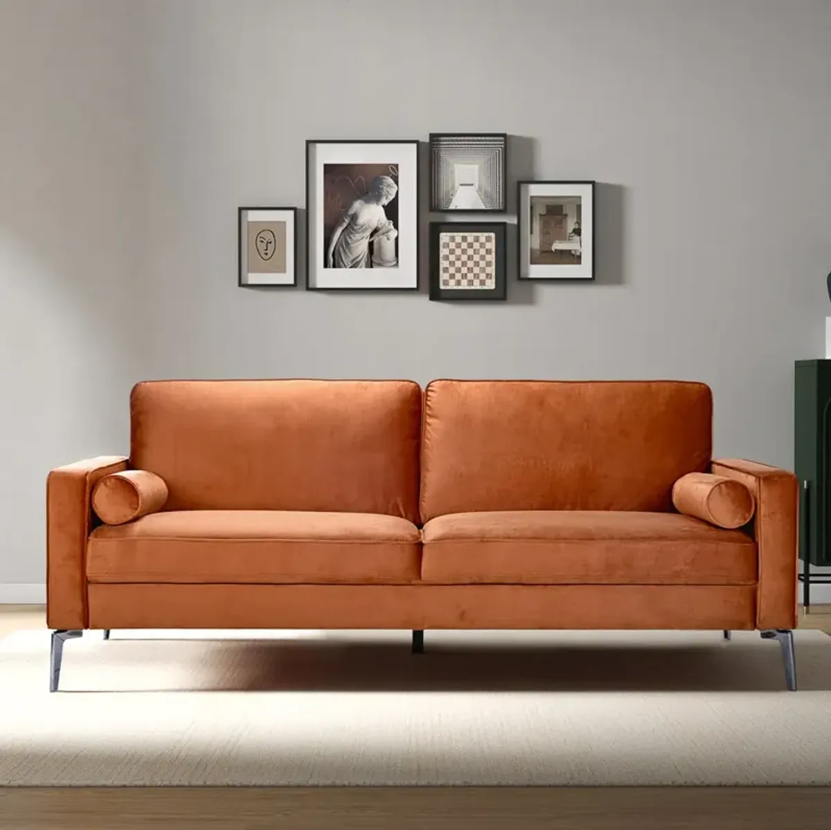 Axel Orange Velvet Sofa