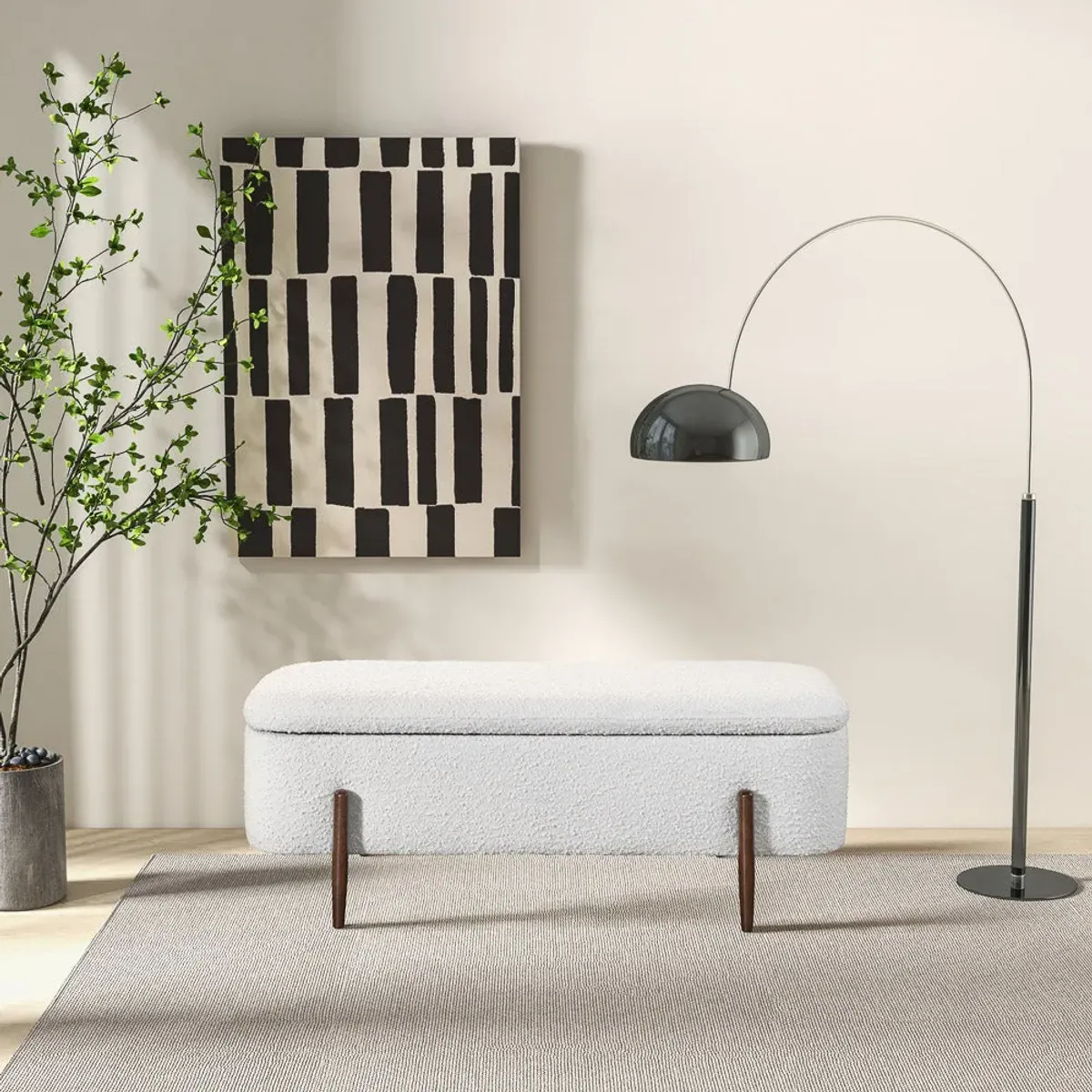 Sasha Ivory Boucle Storage Bench