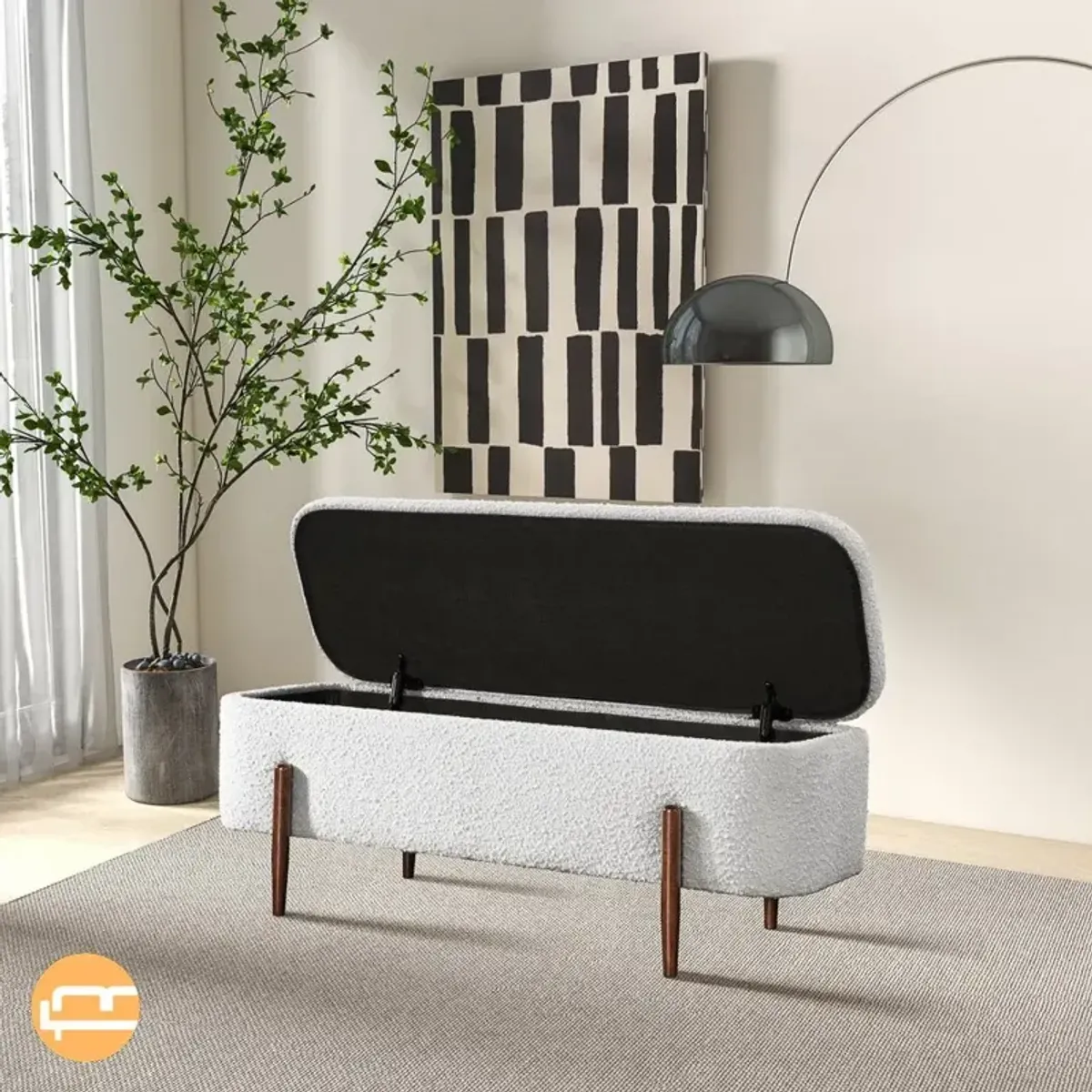 Sasha Ivory Boucle Storage Bench