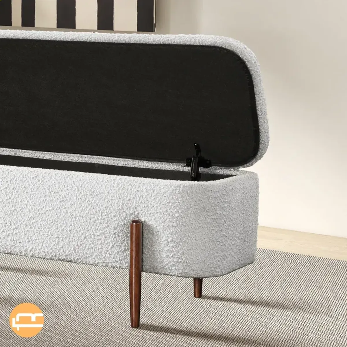 Sasha Ivory Boucle Storage Bench