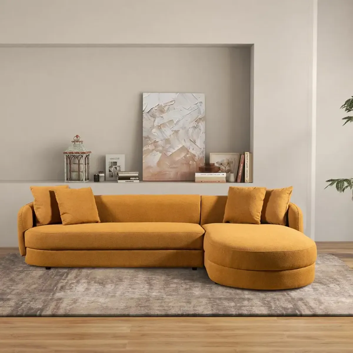 Chesterton Cognac Boucle Right Sectional Sofa