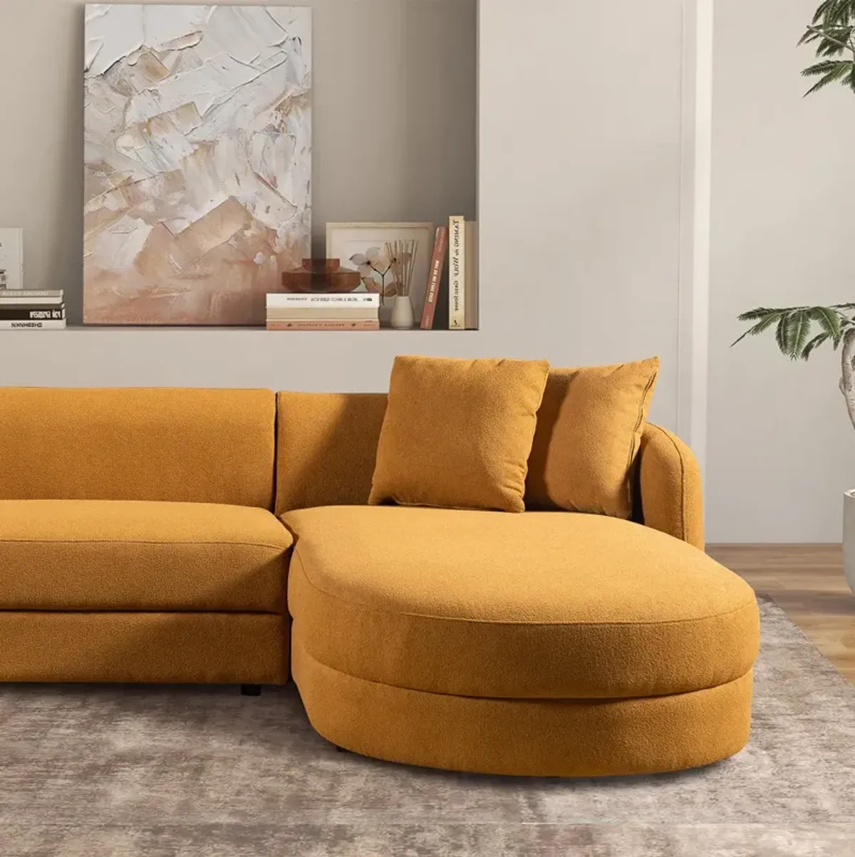 Chesterton Cognac Boucle Right Sectional Sofa