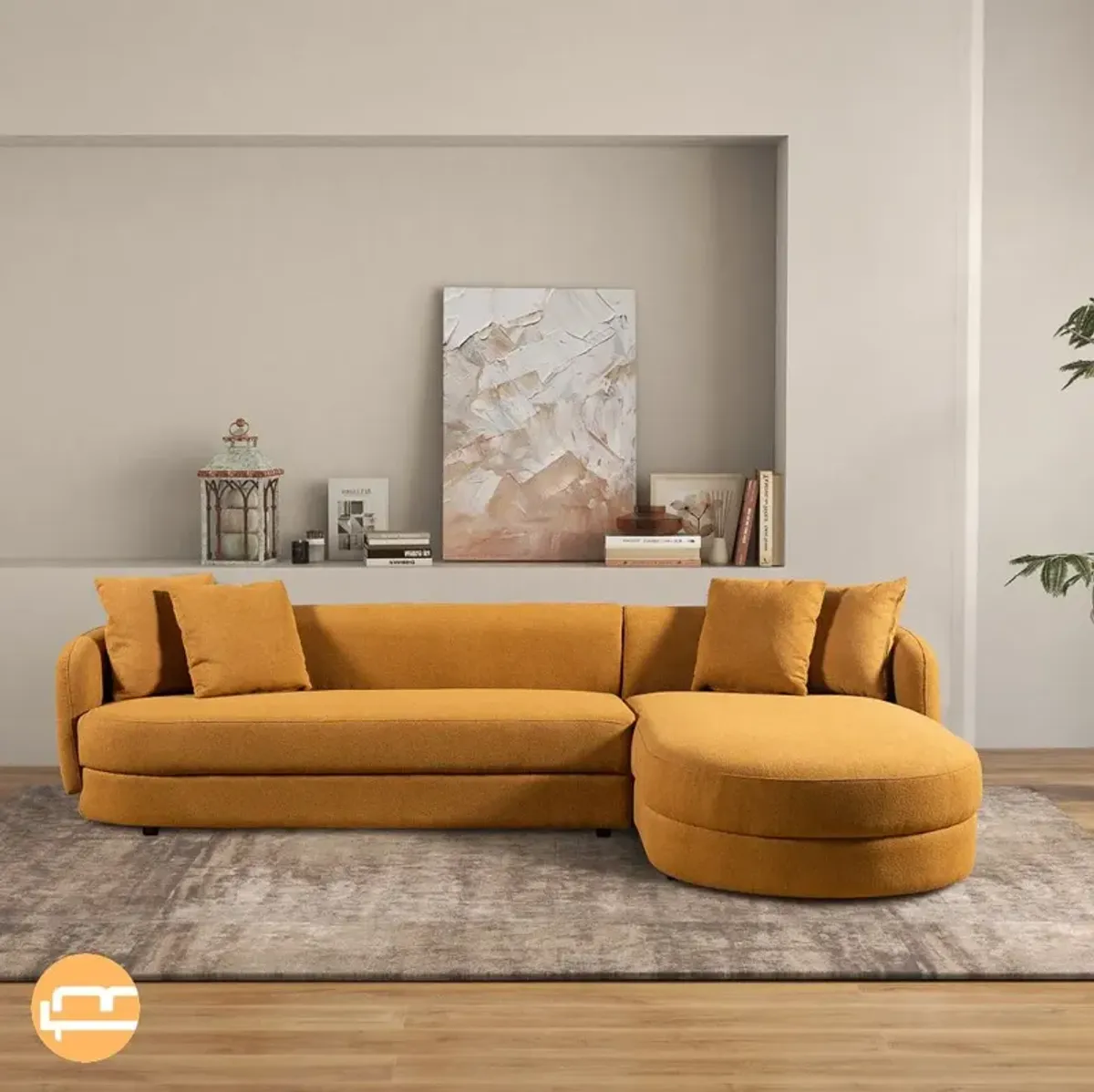 Chesterton Cognac Boucle Right Sectional Sofa