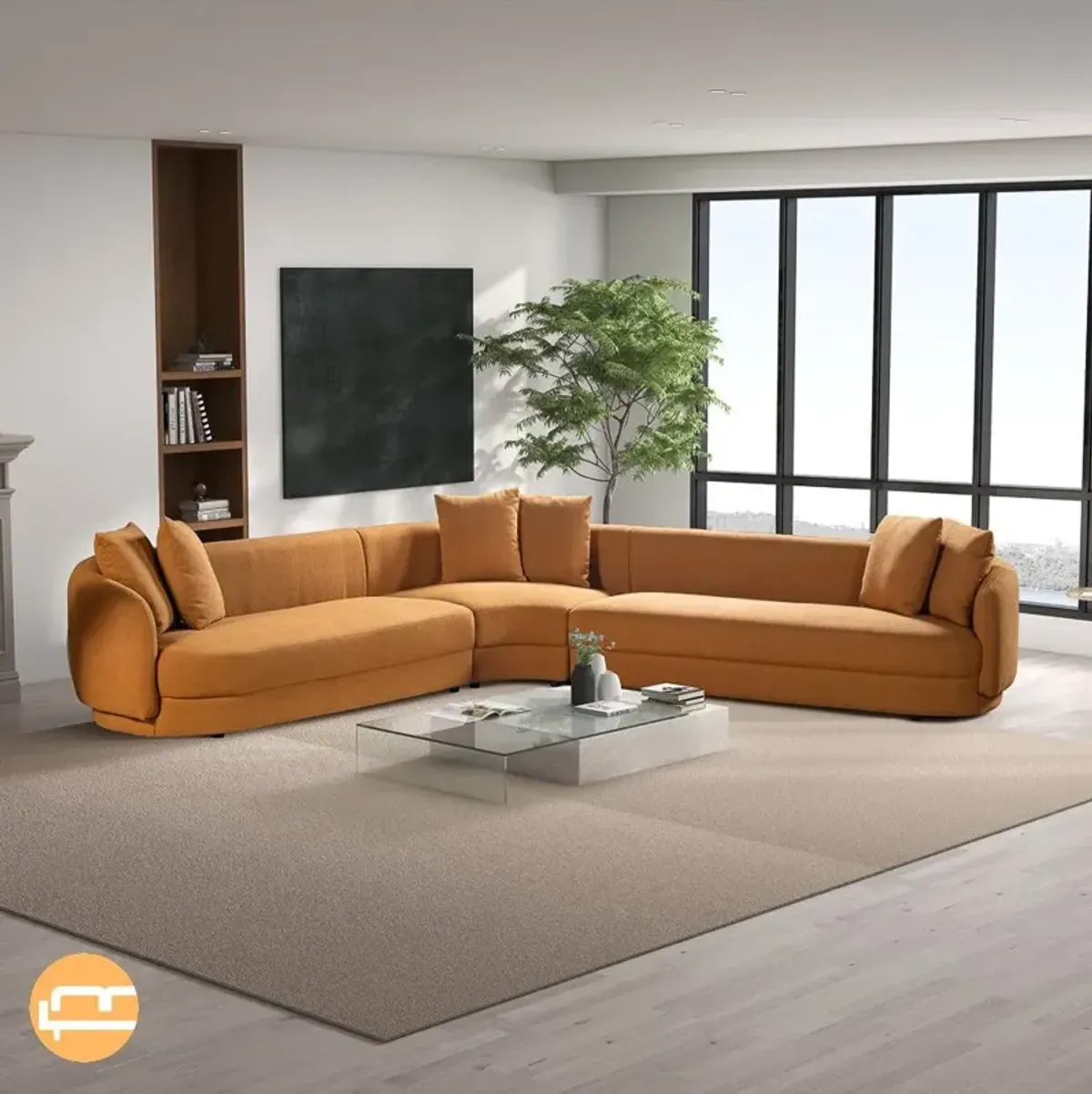 Highland Cognac Boucle Corner Sofa